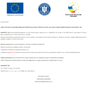 Anunt finalizare proiect fonduri