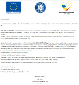 Anunt finalizare proiect AUTO MOBILITY SYSTEMS