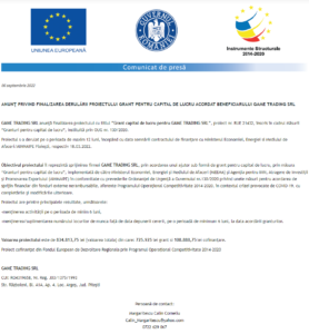 Anunt finalizare proiect GAME TRADING