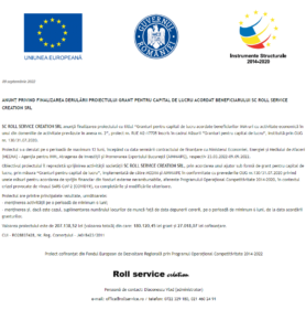 Anunt finalizare proiect ROLL SERVICE CREATION