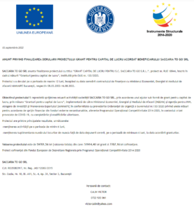 Anunt finalizare proiect SACCARIA TO GO SRL