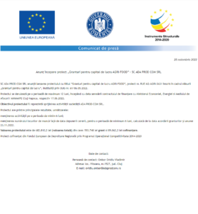 Anunt incepere proiect ADA PROD COM