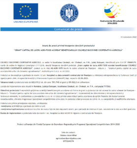 Anunt incepere proiect COLINELE BUCOVINEI COOPERATIVĂ AGRICOLĂ