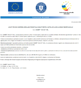 Anunt incepere proiect COMERT “M & CO”