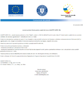 Anunt incepere proiect IANATETI IMPEX