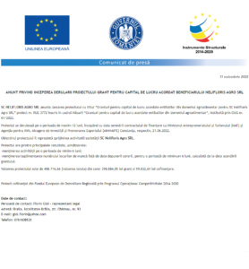 Anunt incepere proiect NELIFLORIS AGRO