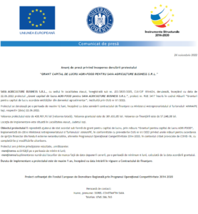 Anunt incepere proiect SAVA AGRICULTURE BUSINESS