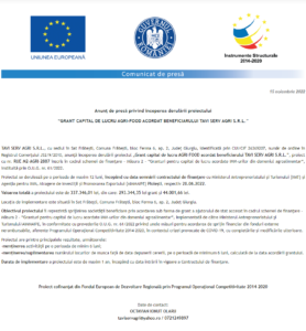 Anunt incepere proiect TAVI SERV AGRI