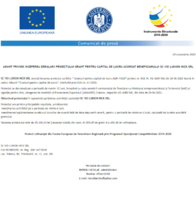 Anunt incepere proiect VIO LUKION NICK