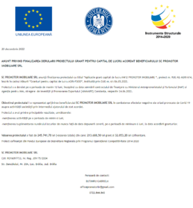 Anunt finalizare proiect PROMOTOR IMOBILIARE