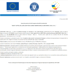 Anunt incepere proiect AGROTEHNIC COSAL
