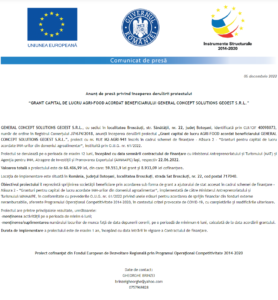 Anunt incepere proiect GENERAL CONCEPT SOLUTIONS GEOEST