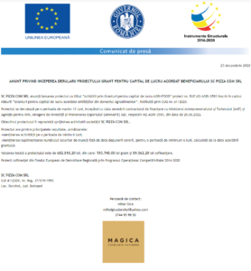 Anunt incepere proiect PIZZA COM