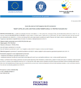 Anunt incepere proiect PRINTING PACKAGING