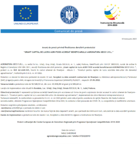 Anunt finalizare proiect AGRONATURA GECO SRL