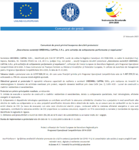 Comunicat de presa incepere proiect GREENHILL CAPITAL SRL