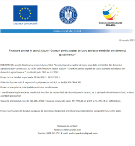 Anunt finalizare proiect ROLOPAN