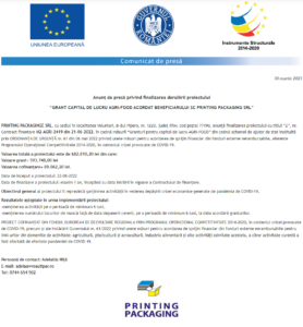 Anunt finalizare proiect fonduri PRINTING PACKAGING