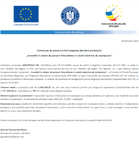 Comunicat de presa incepere proiect AGROTEHNIC SRL
