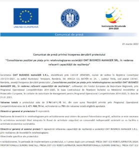 Comunicat de presa incepere proiect OMT BUSINESS MANAGER SRL