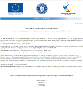 Anunt finalizare proiect DOVLEACUL ARŢĂGOS SRL