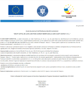 Anunt finalizare proiect AGRO SMART COMPANY SRL