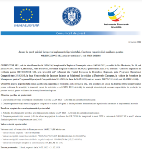 Anunt incepere proiect ORTHOZONE SRL