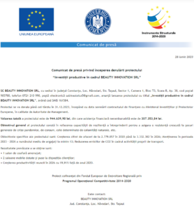 Comunicat de presa incepere proiect BEAUTY INNOVATION