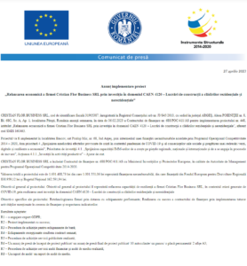 Comunicat de presa incepere proiect CRISTIAN FLOR BUSINESS SRL