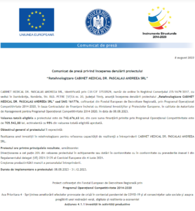 Comunicat de presa incepere proiect CABINET MEDICAL DR PASCALAU ANDREEA SRL