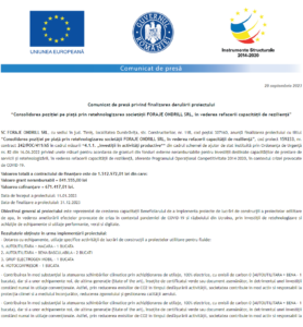 Comunicat de finalizare proiect FORAJE ONDRILL SRL