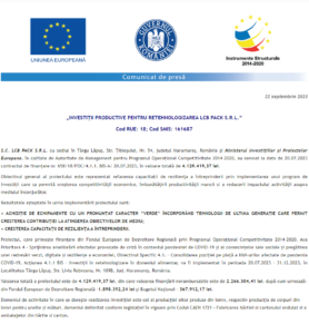 Comunicat de presa incepere proiect LCB PACK SRL
