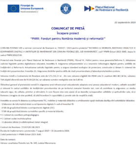 Comunicat de presa incepere proiect PNRR - COMUNA POIENILE IZEI