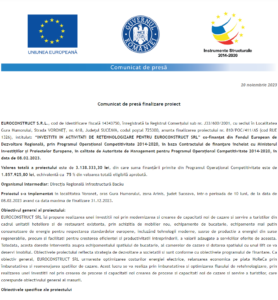 Comunicat de presa finalizare proiect EUROCONSTRUCT SRL