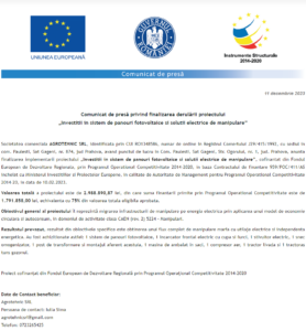 Comunicat de presa finalizare proiect AGROTEHNIC SRL