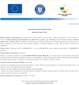 Comunicat de presa finalizare proiect PROJETS PRIVES BY ILEANA ORZAC SRL
