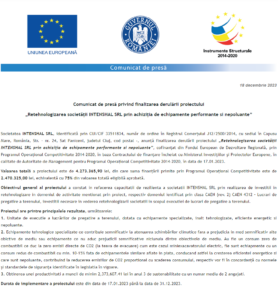 Comunicat de presa finalizare proiect fonduri INTENSHAL SRL