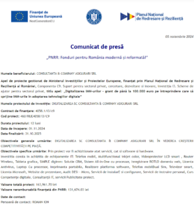 Comunicat de presa incepere proiect PNRR - CONSULTANTA & COMPANY ASIGURARI SRL