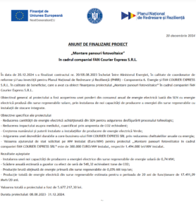 Comunicat de presa finalizare proiect fonduri PNRR - FAN COURIER EXPRESS SRL