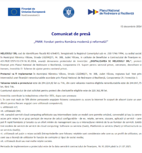 Comunicat de presa incepere proiect PNRR - HELIOSOLY SRL
