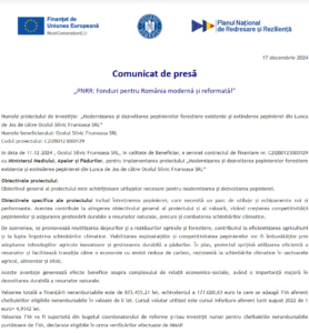 Comunicat de presa incepere proiect PNRR - Ocolul Silvic Frumoasa SRL