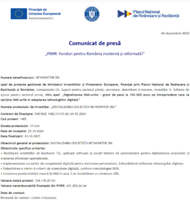 Comunicat de presa incepere proiect fonduri PNRR - HEYMONITOR SRL