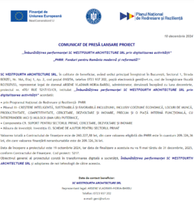 Comunicat de presa incepere proiect fonduri PNRR - WESTFOURTH ARCHITECTUR SRL