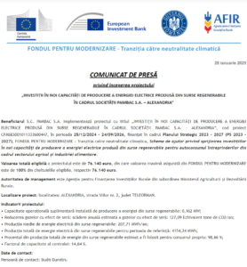1 Comunicat de presa incepere proiect Fondul pentru Modernizare - PAMBAC SA - Alexandria