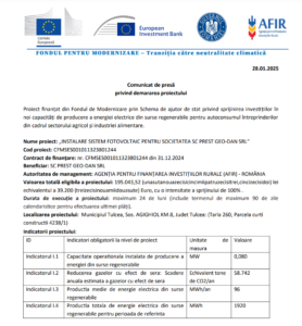 Comunicat de presa incepere proiect Fondul pentru Modernizare - PREST GEO-DAN SRL