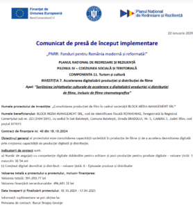 Comunicat de presa incepere proiect fonduri PNRR - BLOCK MEDIA MANAGEMENT SRL