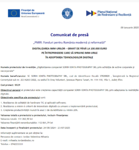 Comunicat de presa incepere proiect fonduri PNRR - SORIN IONITA PHOTOGRAPHY SRL