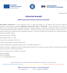 Comunicat de presa incepere proiect fonduri PNRR - D&M COMERT SI INDUSTRIE SRL