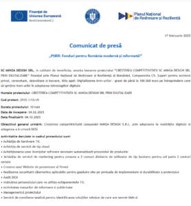 Comunicat de presa incepere proiect fonduri PNRR - MINOA DESIGN SRL