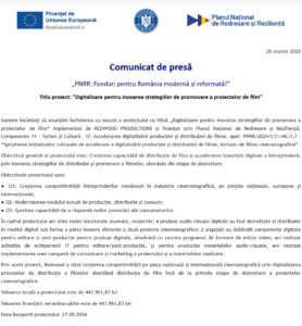 Comunicat de presa finalizare proiect fonduri PNRR - REDWOOD PRODUCTIONS SRL